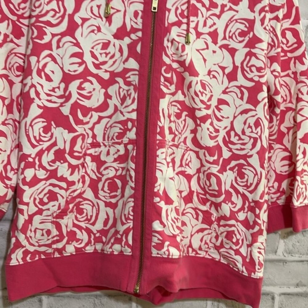 Tommy Hilfiger Womens XL Pink 34 Sleeve HoodieSweat ShirtTop wpocket floral - Picture 2 of 8